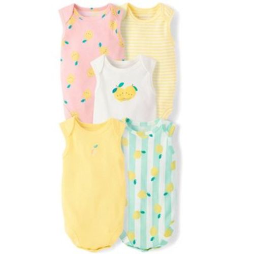 The Children's Place Baby Girls Sleeveless Lemon Bodysuit 5-Pack Blue 3-6 M