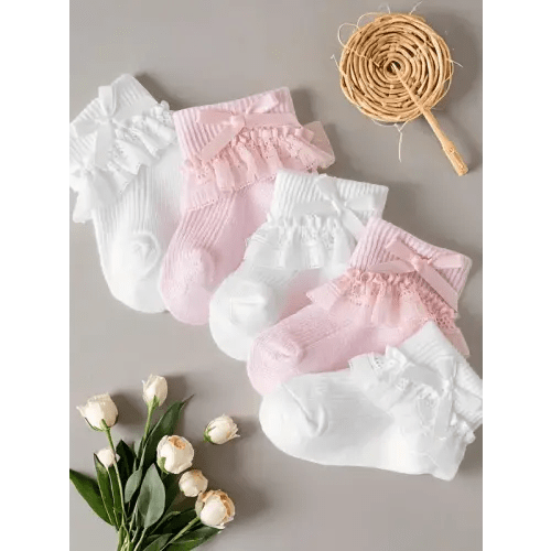 Girl's Solid Color Bow Decor Lace Ruffle Trim Ankle Socks, Cute - TikTok Shop