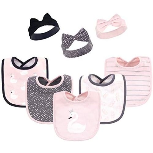 Hudson Baby Unisex BabyCotton Bib and Headband or Caps Set