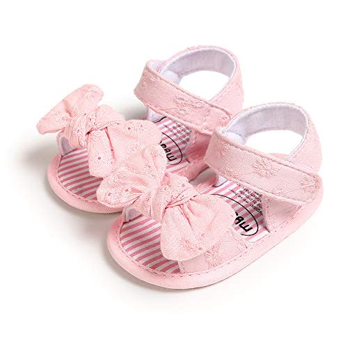 Infant Baby Girls Summer Sandals with Flower Bowknot Soft Sole Wedding Dress Flats Newborn First Walkers Crib Dress Shoes