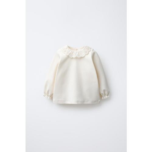 WARM EMBROIDERED COLLAR T-SHIRT - Ecru | ZARA United States