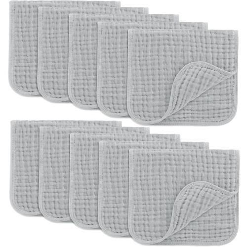 Comfy Cubs Muslin Burp Cloths 20" x 10", Pack of 10 - Large, 6-Layer, Ultra Absorbent 100% Cotton for Baby Drool and Messes - Soft, Safe & Gentle Baby Burp Cloths for Boys & Girls - Heather Blue