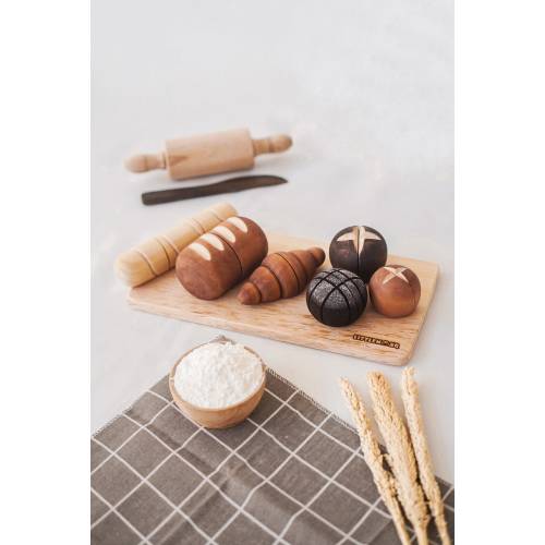 Wooden Bread Set of 7 Toy - Pastries Set Montessori / Waldorf Pretend Play Toy - Cooking / Baking Toy