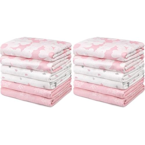 GLLQUEN BABY Receiving Blanket Boy Cotton Muslin Swaddle Blankets Girl Newborn Squares Breathable & Soft Thin Baby Blankets Cloths Double Absorbent Infant Swaddling Wrap - 12 Pack (Rosebud)