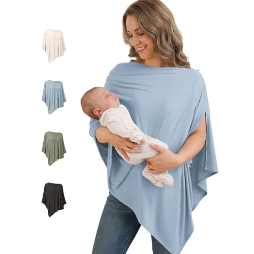 Konssy Rayon Made from Bamboo Nursing Cover for Breastfeeding | Buttery Soft, Breathable & Stretchy, Wearable Nursing Poncho, Multi-Use Car Seat Canopy, 360° Full Privacy (Blue)