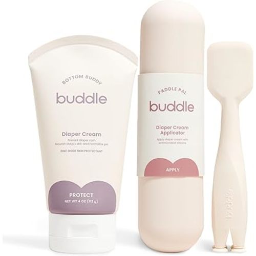 Buddle Bottom Buddy & Paddle Pal 2-Piece Kit, 20% Zinc Oxide Cream Protects Baby Skin from Diaper Rash, & Silicone Spatula Applicator, 4 oz