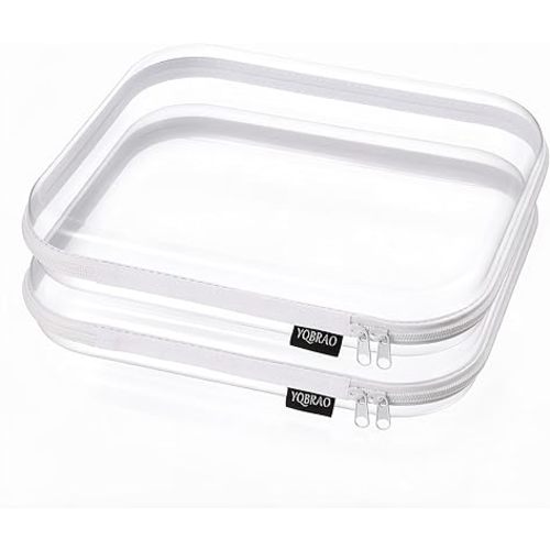 YQBRAO 2-Pack Large Clear Hard Shell Zipper Case White, 1.2mm Heavy-Duty Crush-Proof Makeup Bag, Large Diaper Bag Organizer Pouches, Rigid Clear Zipper Pouches for Toys, Art Supplies & Tech