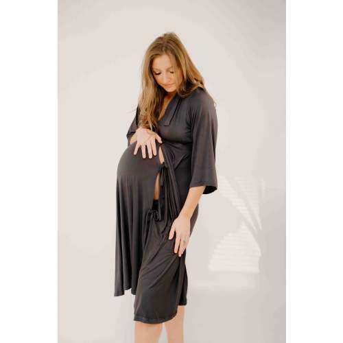 Lila Labor & Postpartum Gown in Charcoal Grey