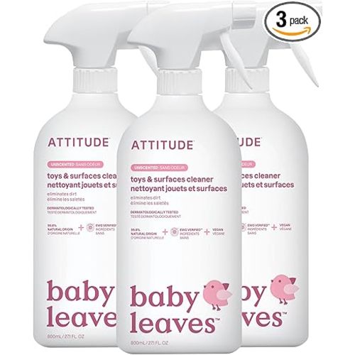 ATTITUDE Toy and Surface Cleaner, EWG Verified, Plant- and Mineral-Based, Vegan Household Products, Unscented, 27.1 Fl Oz (Pack of 3)