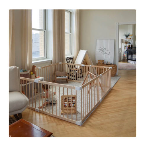 HARPPA Wooden Baby Gate Playpen | Non-Toxic Foldable DIY Adjustable Play Yard for Infants & Toddlers – Natural Finish Baby Fence for Small & Large Spaces