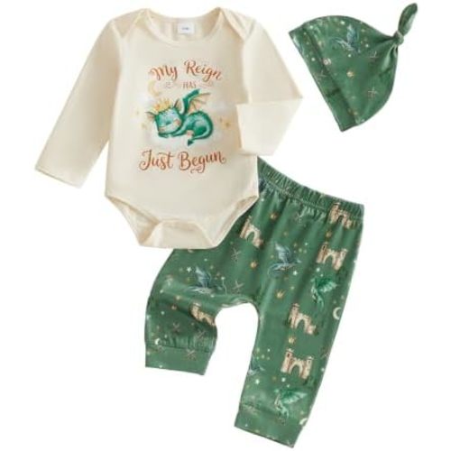 Newborn Baby Boy Fall Clothes Dragon Bear Romper Pants Set with Hat