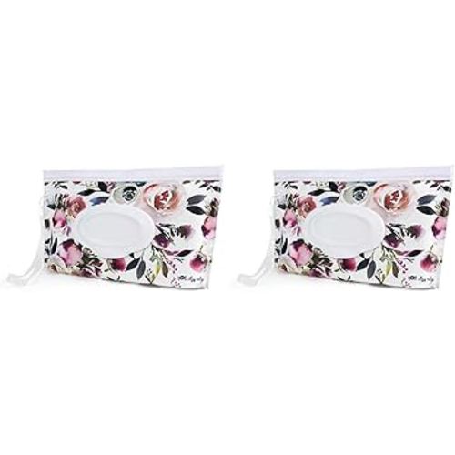 Itzy Ritzy Travel Wipes Case - Reusable Wipe Pouch – Take & Travel Pouch Holds Up to 30 Wet Wipes, Includes Silicone Wristlet Strap, Floral (Pack of 2)