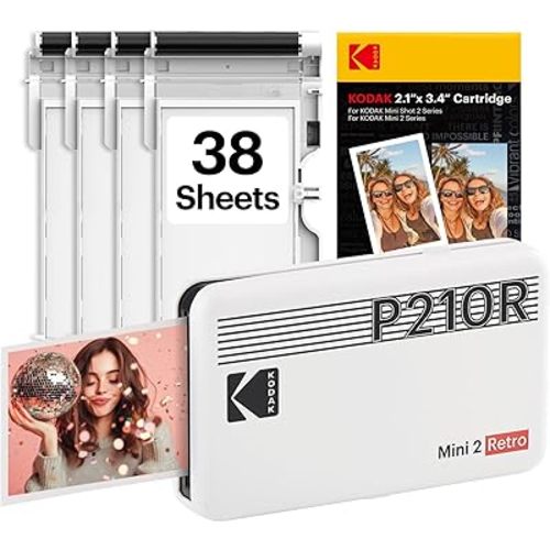 KODAK Mini 2 Retro 2x3 Portable Photo Printer, 38 Sheets, Bluetooth Smartphone Printer for iPhone & Android, Instant Color Prints, 4PASS Dye Sublimation, White