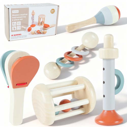 JBeeCtrl Baby Musical Instruments Set Wooden Montessori Toys for Toddlers 1-3 Year Old Girls Boys Neutral Colors Percussion Instruments Set for Kids Preschool Educational Birthday Gifts