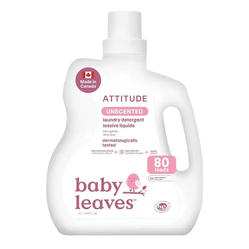 ATTITUDE Baby Laundry Detergent Liquid, Made in Canada, EWG Verified, Safe for Baby Clothes, Infant and Newborn, Vegan and Naturally Derived Washing Soap, HE Compatible, Unscented, 80 Loads, 2 Liters