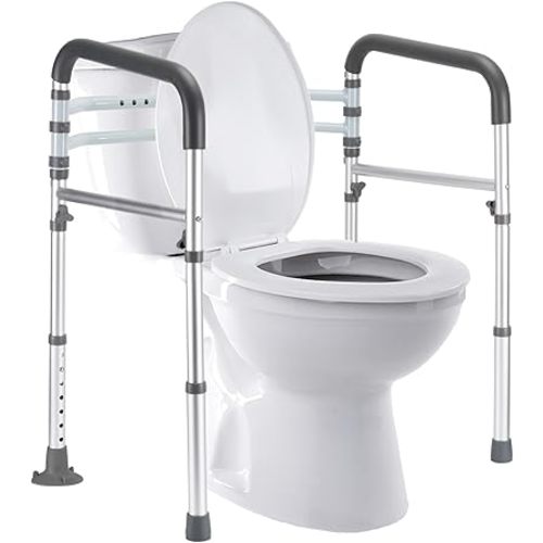 Toilet Safety Rails, Adjustable Toilet Frame for Elderly, Seniors, Handicap & Disabled, Foldable Handicap Toilet Handles Fit Any Toilets (300 LB)