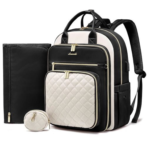 LOVEVOOK Baby Diaper Bag,Waterproof Diaper Backpack with USB Charging Port for Baby, Large Capacity Fit for 15.6 inch Laptop, Black White