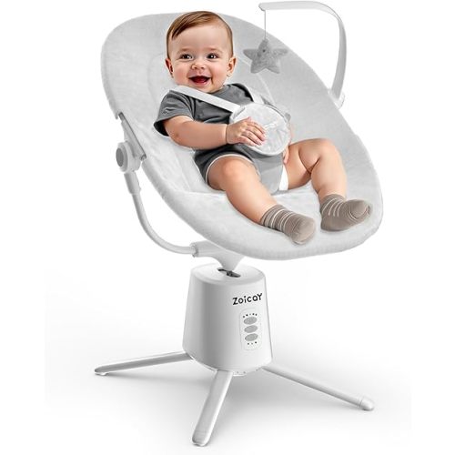 Zoicay Lightweight Baby Swing for Infant with 3 Modes & 5 Speeds, 12 Lullabies and 3 Timer Settings Electric Newborn Swing, 2 Seat Positions & 5-Point Harness Portable for Indoor & Outdoor Use (White)
