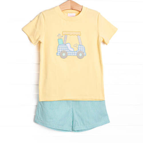 Birdie Breeze Applique Short Set, Yellow and Mint Stripe – Stitchy Fish