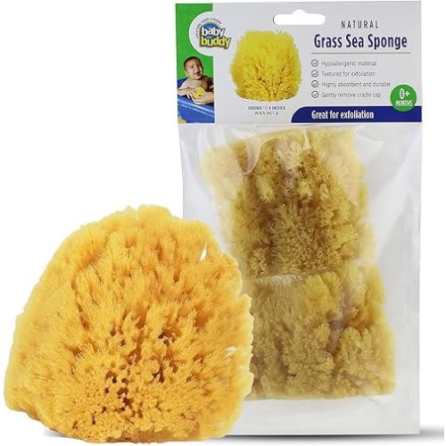 Baby Buddy Natural Grass Sea Sponge, Newborn Bath Time Essential, Textured for Exfoliation, Hypoallergenic, 2 Count