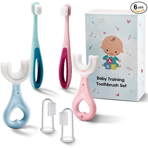 6 in 1 Baby Training Toothbrush Set - Infant to Toddler Toothbrush Oral Care Silicone Toothbrush for Baby - Food Grade Silicone,Extra Soft Bristles,Perfect for 6+,12+,24+ Months