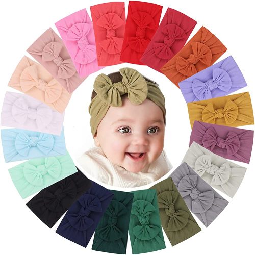 jollybows 20pcs Baby Girls Nylon Headbands Turban Hair Bows Hair Band Elastic Hair Accessories for Kids Toddlers Infants Newborn
