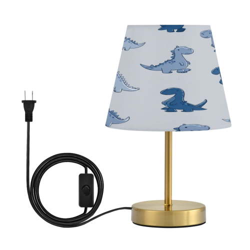 Modern Minimalist Cone Desk Lamp Antique Bronze Base & Linen Shade Bedside Table Lamp for Bedroom Living Room, Office, Dorm Cute Blue Dinosaurs Medium