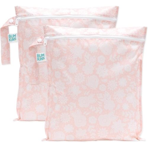 Bumkins - Waterproof Wet Bag - For Baby, Travel, Swim Suit, Cloth Diapers, Pump Parts, Pool, Gym, Toiletry, Strap to Stroller - Reusable & Easy to Clean - 2pk - Pink Lace