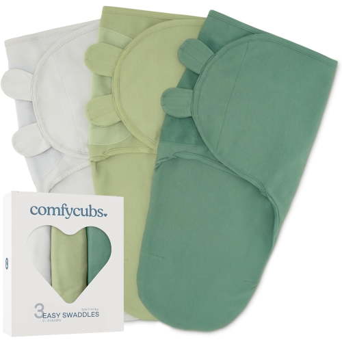 Comfy Cubs Baby Swaddles, Easy Adjustable 3 Pack for Boys and Girls (Small 0-3 Months, Stone, Sage, Azul)