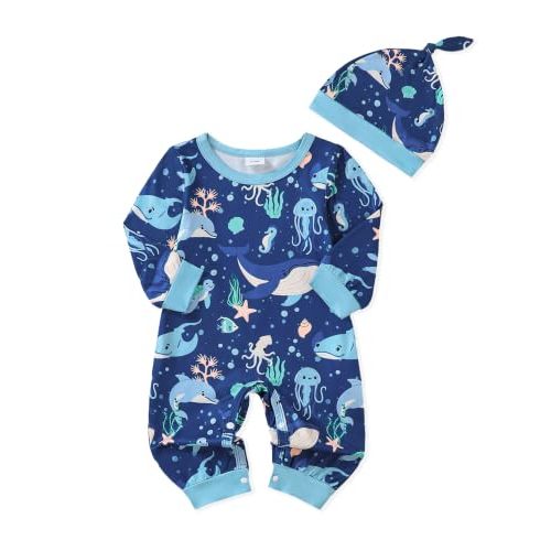 NZRVAWS Baby Boy Clothes Newborn Outfits Romper Preemie-12 Months 2PCS | Soft fabric for baby comfort; Snaps ease diaper changes; Romper + hat set; Daily wear;Multiple cute patterns