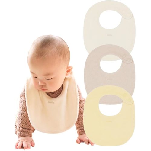 Konny Baby Terry Bibs 3-Pack Set, Soft Absorbent Fabric Feeding Drooling