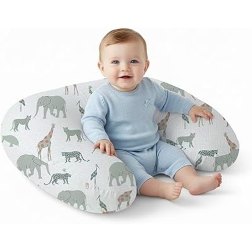 Little Grape Land Muslin Nursing Pillow, Soft 100% Cotton Breastfeeding Pillow with Breathable Removable Cover, Breast Feeding Pillows for Babies 0-12 Months with Protective Zipper Tropical Quest