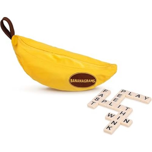 Bananagrams Classic Word Game, 144 Tiles in Banana Pouch, Travel Game