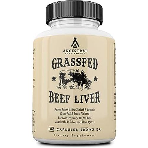 Ancestral Supplements Grass Fed Beef Liver Capsules, Supports Energy Production, Cleansing, Digestion, Immunity and Full Body Wellness, Non GMO, Freeze Dried Liver Support Supplement, 180 Capsules