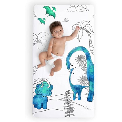 JumpOff Jo - Fitted Crib Sheet, Super Soft Breathable 100% Cotton Baby Crib Sheet for Standard Crib Mattresses and Toddler Beds, 28 in. x 52 in. - Blue Dinosaur