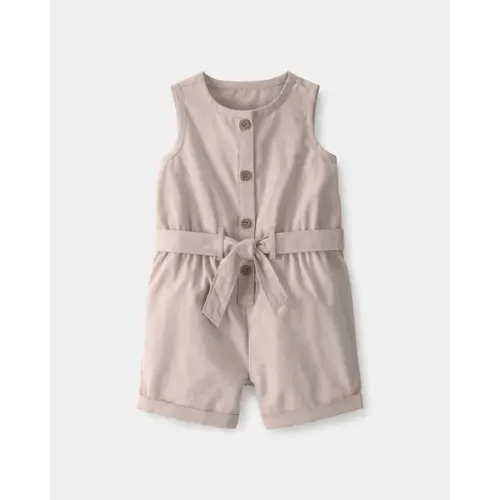 Baby Girl Canvas Sleeveless Romper - Khaki | Carter's