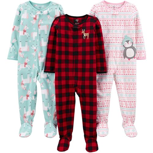 Simple Joys by Carter's girls Loose-Fit Flame Resistant Fleece Footed Pajamas