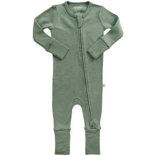Convertible Baby Romper, Footless Pajamas, Merino Wool, Sage