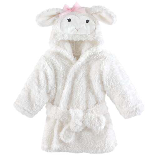 Hudson Baby Infant Girl Plush Animal Face Bathrobe, Girl Lamb, 0-9 Months - Girl Lamb - 0-9 Months