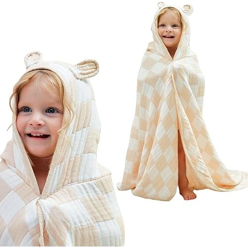 Ultra-Soft Muslin Toddler Hooded Towel - 55x 28 Inches, Ideal for Bath & Beach, Suitable for Both Boys & Girls from Newborns to Toddlers