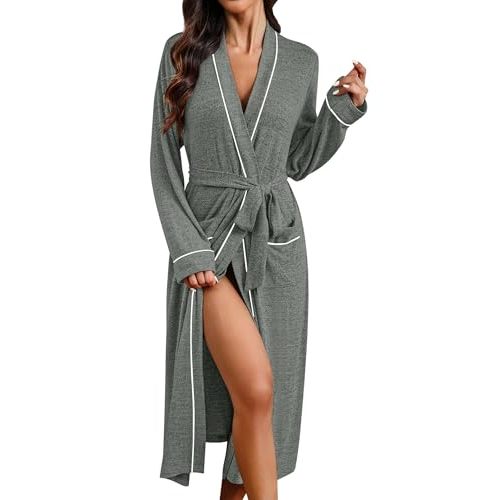 Ekouaer Womens Robe Long Bathrobe Lightweight Soft Knit Kimono Robes Ladies Casual Sleepwear S-3XL