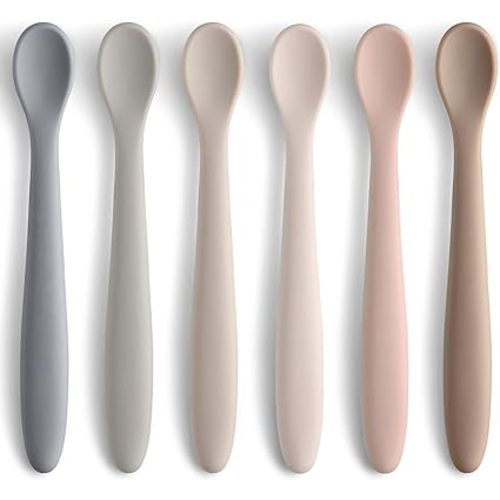 Silicone Baby Feeding Spoons, First Stage Baby Infant Spoons, Soft-Tip Easy on Gums I Training Spoon Self Feeding, Dishwasher & Boil-proof, 6 Pack