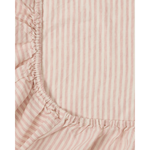Pink Striped Linen Cot Sheet