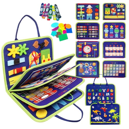 MAJAVI Toddler Busy Board Montessori Toys for 1 2 3 4 Year Old, Busy Book Sensory Educational Activities for Learning Fine Motor Skills, Gifts for Girls Boys, Travel Toys for Airplane Car, Dark Blue