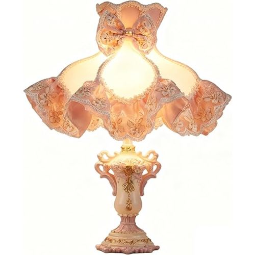 Victorian Table Lamp Pink Princess Lamp French Country Bedside Lamp Farmhouse Cute Kids Table Lamp Vintage Rustic Nightstand Lamp for Girls Bedroom Children Nursery Desk Home Entryway
