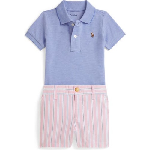 Oxford Mesh Button-Up Shirt & Shorts Set, 3M