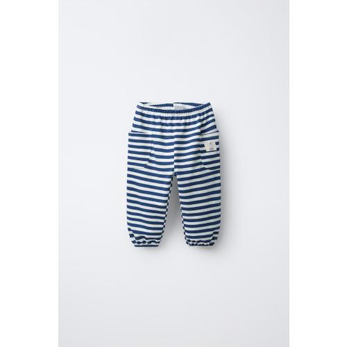 STRIPED JOGGER PANTS WITH LABEL - Ecru / Blue | ZARA United States