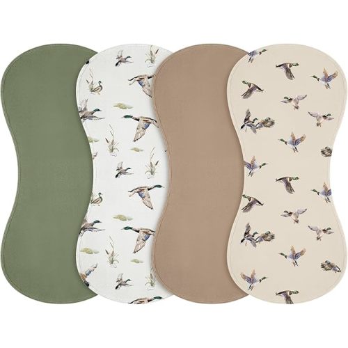 Boao 4 Pcs Mallard Duck Baby Burp Cloths Duck Hunting Soft Plush Newborn Spit up Rags Mallard Burp Cotton Cloths Rag for Boy Girl Newborn Infant Gifts Nursery Decor 20.87 x 9.84 Inches(Hunting,Green)