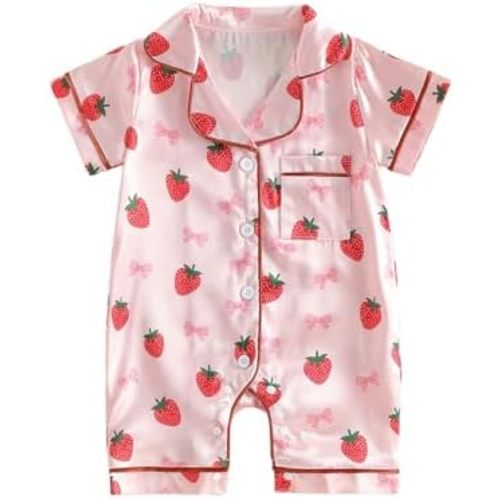 Kuriozud Baby Girl Boy Romper Pajamas Onesie Short Sleeve Button Down Pjs Infant Lapel Sleepwear Nightwear Summer