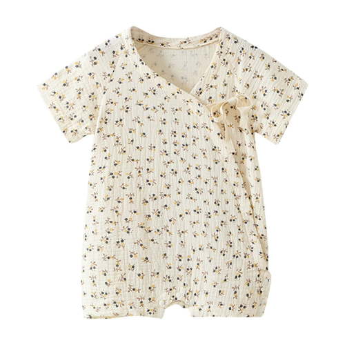 Lovzfmll Cotton Gauze Romper for Toddlers, Short Sleeve Kimono Bodysuit with Snap Crotch for Little Boys & Girls, Summer Sleep Outfits for 9-12 Months